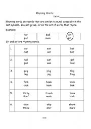 English Worksheet: Rhyming Words