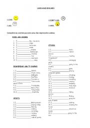 English Worksheet: likes and dislikes