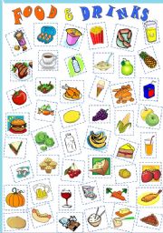 FOOD AND DRINKS -CUT & PASTE- vocabulary revision for kids