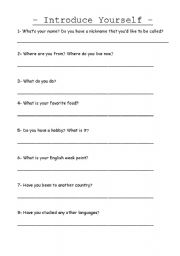 English worksheet: Introduce Yourself