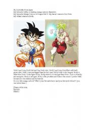 English worksheet: email about manga cartoon