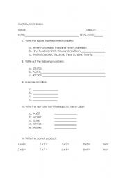 English Worksheet: mathematics exam for third graders