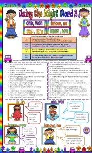 English Worksheet: Using the right word part 2 : its, its, know, no, knew, new, one, won