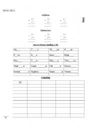 English Worksheet: English & Urdu Work Sheet