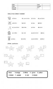 English worksheet: FAMILY AND COLORS