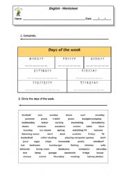 English Worksheet: Week days
