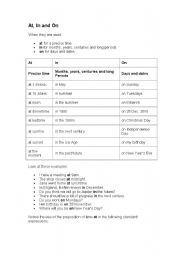 English Worksheet: At, On & In