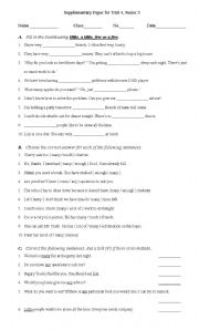 English Worksheet: a few, some, have to etc, exercise