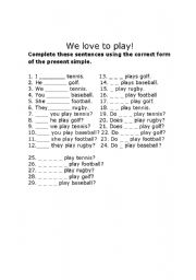 English Worksheet: we love to play