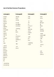 English worksheet: Most Common Prepositions