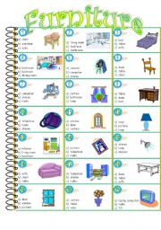 English Worksheet: Furniture Multiple Choice