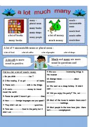 English Worksheet: a lot of much many