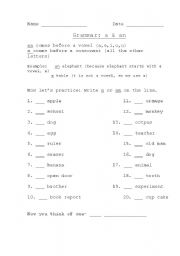 English worksheet: usimg a or an