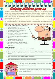 Helping children grow up  reading comprehension + grammar (pronoun one) [4 tasks] KEYS INCLUDED ((3 pages)) ***editable