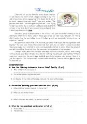 English Worksheet: Reading quiz for 2 Bac unit of Humour