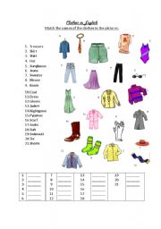 Clothes in English - ESL worksheet by nevedistrict