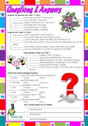 Questions & Answers  exercises with who / what / whose / why / when / which / how / how many / how much [5 different tasks] KEYS INCLUDED ((2 pages)) ***editable