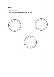 English worksheet: What time is? listening exercise