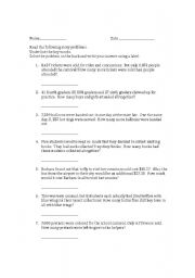 English worksheet: Addition and Subtraction story problems
