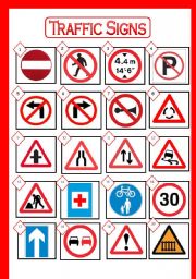 TRAFFIC SIGNS: Picture Dictionary. Match the signs with their meaning. With BLACK AND WHITE version and ANSWER KEY.