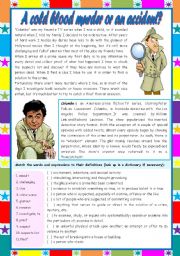 A cold blood murder or an accident?  crime vocabulary + comprehension [4 tasks] KEYS INCLUDED ((4 pages)) ***editable