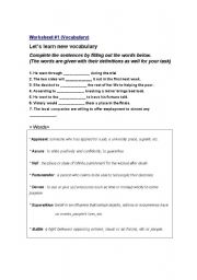 English Worksheet: vocabulary