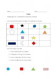 English worksheet: Maths Measure - develop an awareness of position.