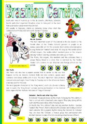 Brazilian Carnival  text, pictures, comprehension, video links [short texts + 3 tasks] KEYS INCLUDED {{4 pages)) ***editable