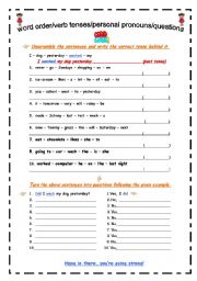 English Worksheet: word order/verb tenses/personal pronouns/questions