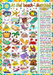 At the beach - Matching ws - ESL worksheet by Joeyb1