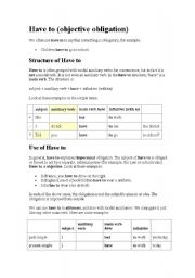 English Worksheet: Have to x must