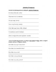 English worksheet: Adverbs of frequency