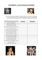 English Worksheet: Celebrity : advantages & drawbacks