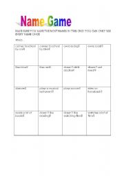 English Worksheet: name game