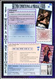 English Worksheet: SECOND CONDITIONAL & CONTRACTED FORM & PHRASAL VERBS THROUGH BEYONC SONG + KEY INCLUDED!