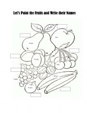English Worksheet: Lets  Paint the Fruits