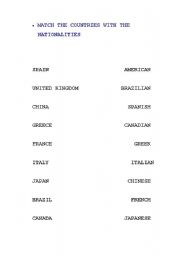 English worksheet: COUNTRIES/NATIONALITIES
