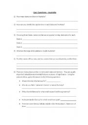 English worksheet: Australia Quiz and Holiday Planning Outline