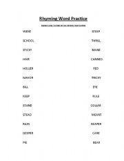 English worksheet: RHYMING WORDS