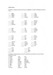 English Worksheet: Arrange the words alphabetically (upto the 2nd letter) 