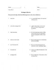 English Worksheet: Adjectives to describe Endangered Animals