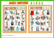 DAILY ROUTINE BINGO Game # 10 cards # List of Vocabulary # Instructions # fully editable