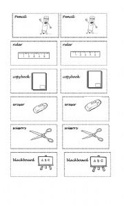 English Worksheet: memory game  school materials