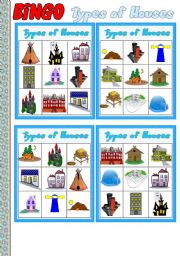 Types of Houses Part 4 # BINGO Game # 10 cards # Instructions # Fully editable
