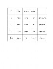 English worksheet: p/ perfect sentence cut up