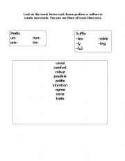 English Worksheet: prefix and suffix worksheet