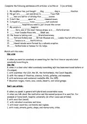 English Worksheet: articles