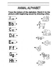 English worksheets: Animal Alphabet (A to H)