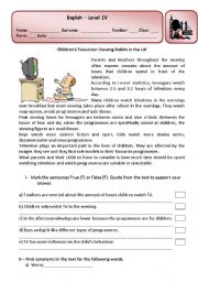 English Worksheet: Test about childrens television viewing habits