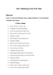 English worksheet: Oral Communication 1 Meeting for the first time